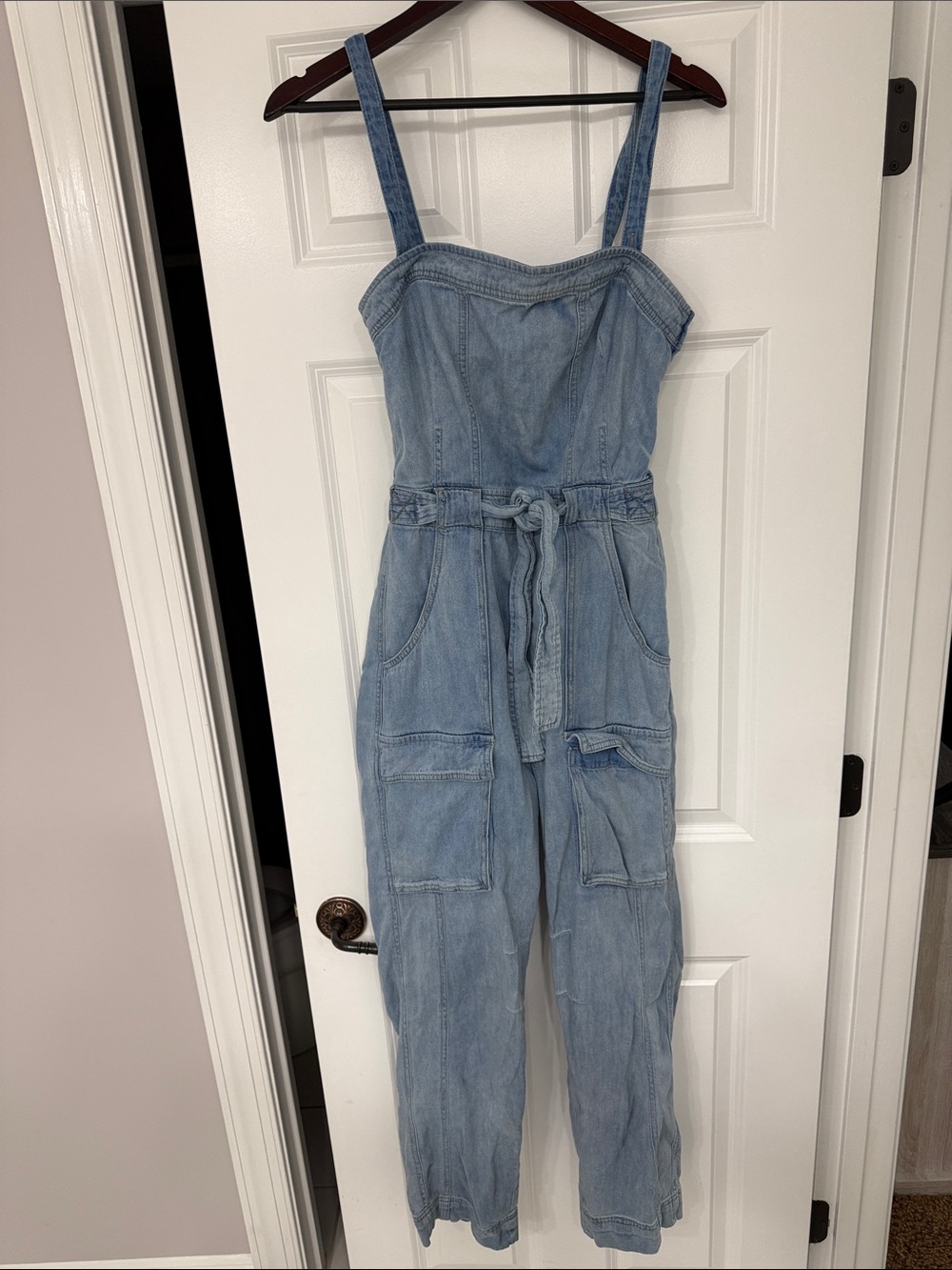 Free People Light Blue Denim Utility Jumpsuit